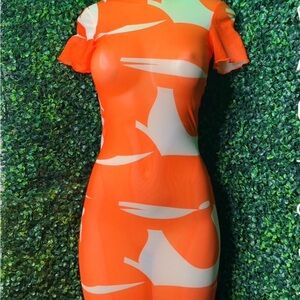 Orange and White Sheer Dress